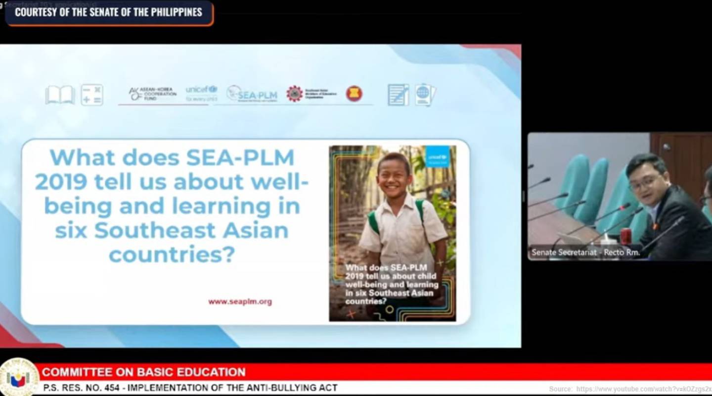SEA-PLM 2019 evidence sheds light on bullying in schools at Philippine Senate Hearing
