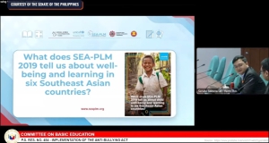 Mr Alejandro Ibanez, SEA-PLM Project Manager, served as an expert panel in the Philippine Senate Hearing on the Implementation of the Anti-bullying Act of 2013 held on 13 February 2023